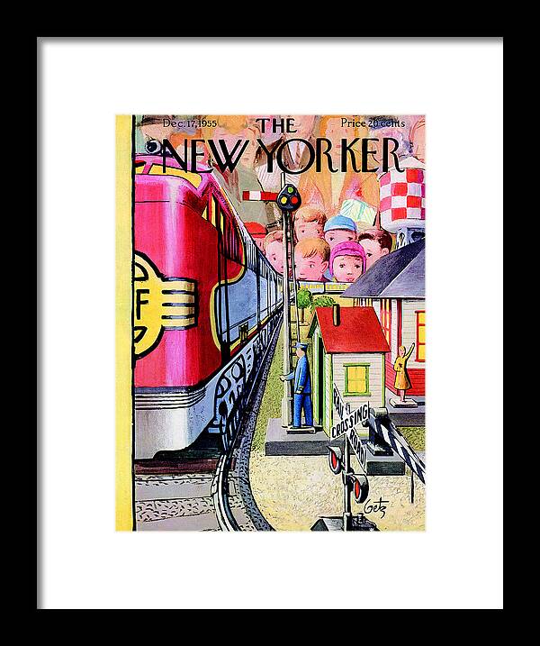 Train Framed Print featuring the painting New Yorker December 17th, 1955 by Arthur Getz