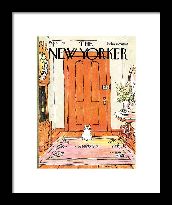 Animal Dog Pet Loyal Impatience Stain Carpet Canine Waiting Master Home Front Door #condenastnewyorkercover Framed Print featuring the photograph The Long Wait by George Booth