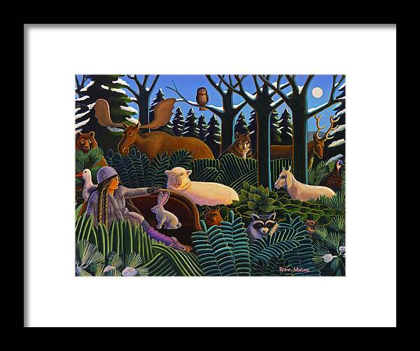 Henri Rousseau Parody Framed Print featuring the painting The North Woods Dream by Robin Moline