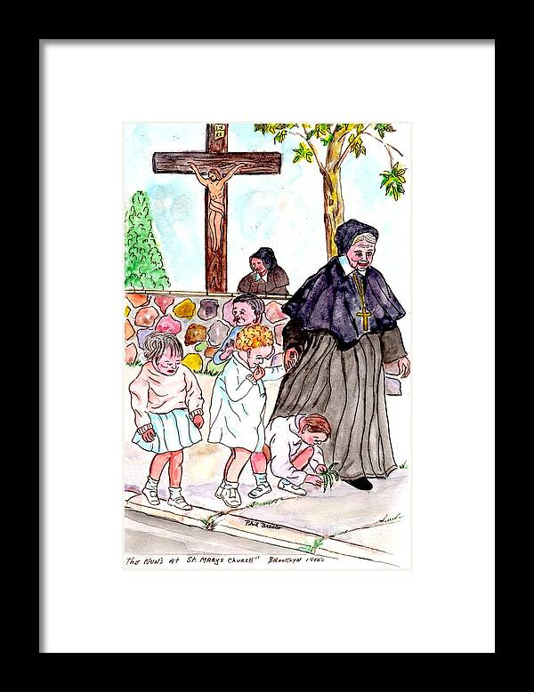 Phil Bracco Framed Print featuring the mixed media The Nuns of St Mary's Church by Philip And Robbie Bracco