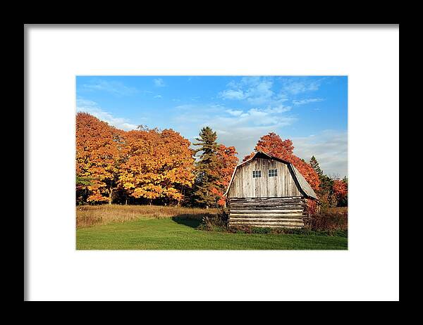 Door County Framed Print featuring the photograph The Old Barn in Autumn by Hermes Fine Art