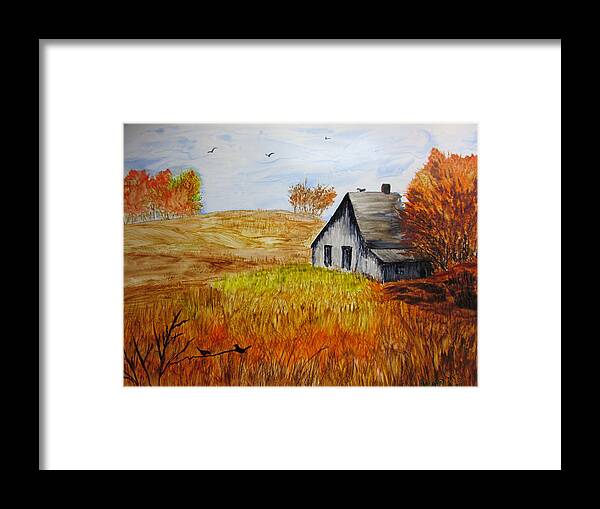 Landscape Framed Print featuring the painting The Old Barn by Maris Sherwood