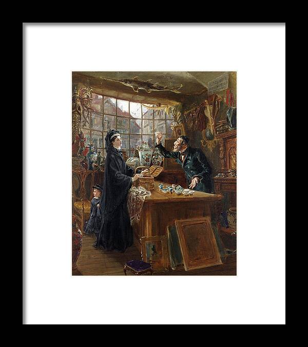 Ralph Hedley Framed Print featuring the painting The Old China Shop by Ralph Hedley