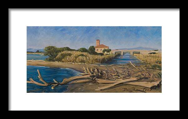 Tuscany Framed Print featuring the painting The outfall of Ombrone river by Marco Busoni