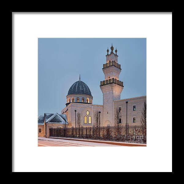 Mosque Framed Print featuring the photograph The Oxford Centre for Islamic Studies in the Snow by Tim Gainey