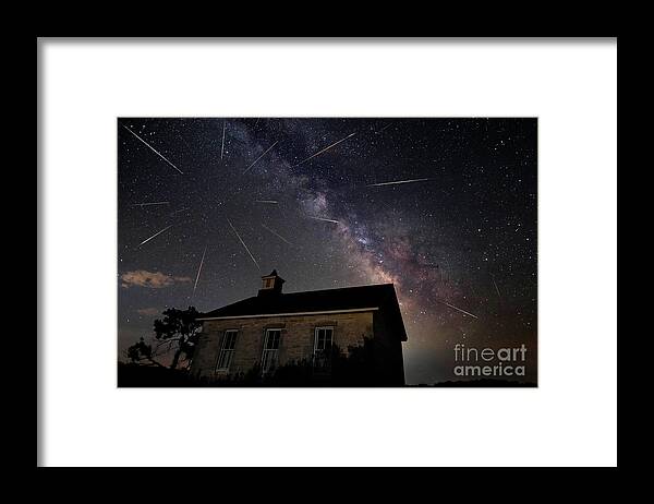  Perseid Meteor Shower Framed Print featuring the photograph The Perseid meteor shower at Lower Fox Creek School by Keith Kapple