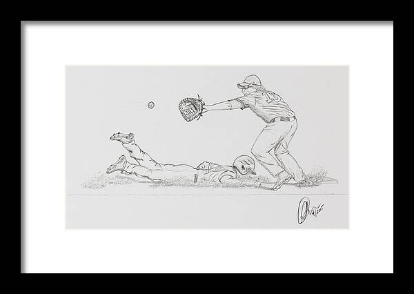 Baseball Framed Print featuring the drawing The Pick Off by Chris Thomas