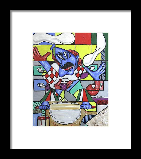 Food Art Framed Print featuring the painting The Pizza Master by Anthony Falbo