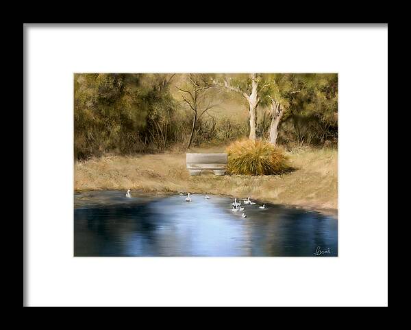 Ducks Framed Print featuring the painting The pond by Bonnie Willis