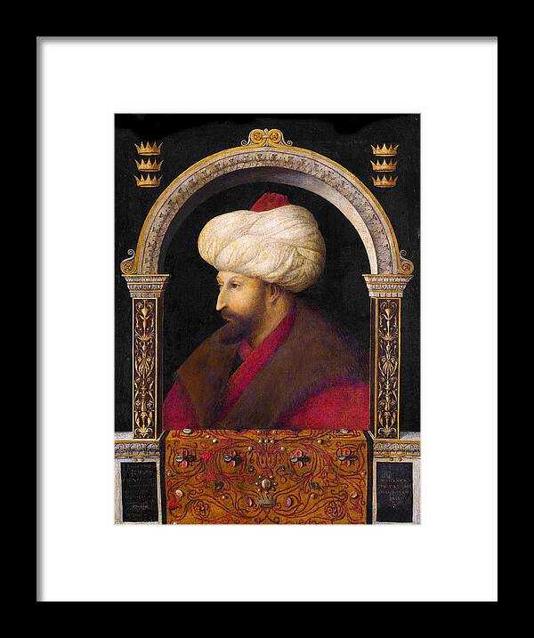15th Century Painters Framed Print featuring the painting The Portrait of Ottoman Sultan Mehmed the Conqueror by Gentile Bellini
