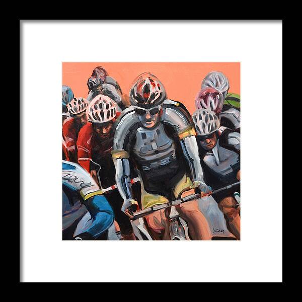 Bike Race Framed Print featuring the painting The Race by Donna Tuten