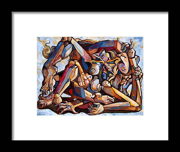 Surrealism Framed Print featuring the painting The rape by Darwin Leon