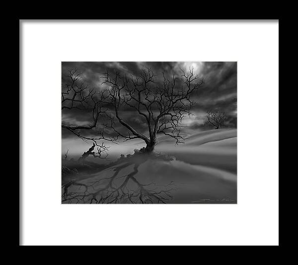 Dark Tree Framed Print featuring the painting The Raven's Night by James Hill