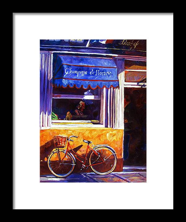 France Framed Print featuring the painting The Red Bicycle by David Lloyd Glover