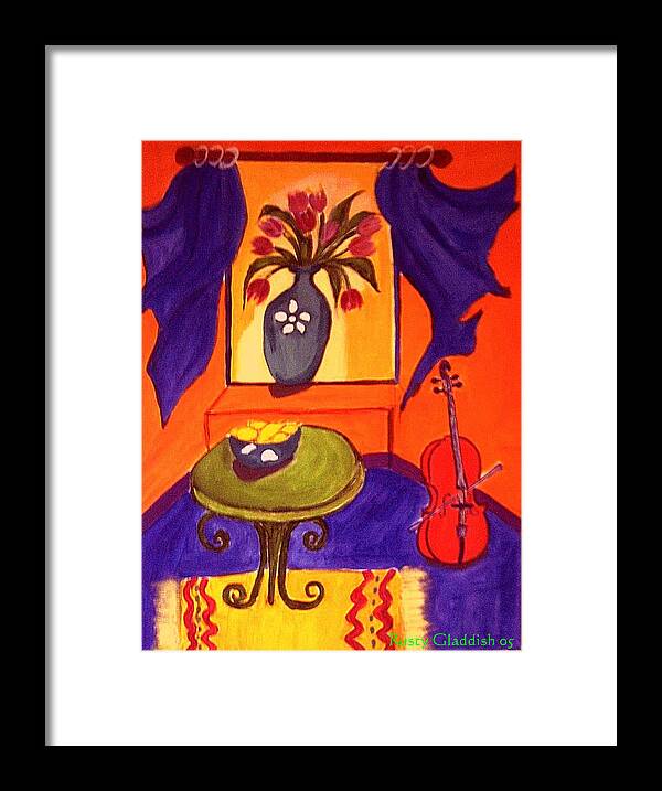 Cello Framed Print featuring the painting The Red Cello by Rusty Gladdish