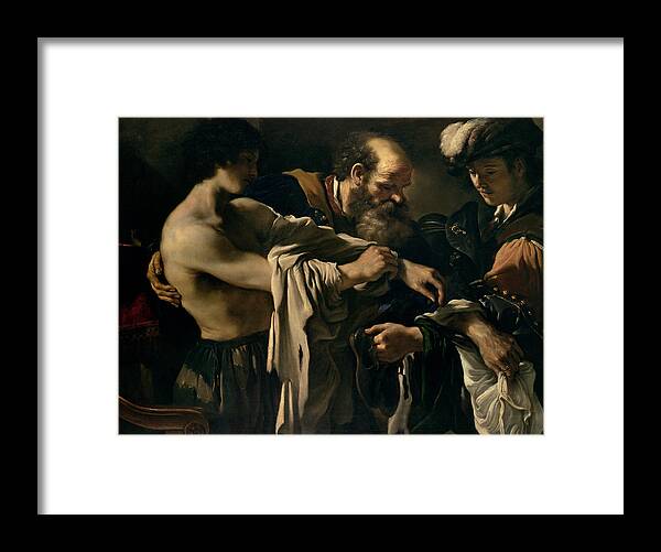 The Framed Print featuring the painting The Return of the Prodigal Son by Giovanni Francesco Barbieri