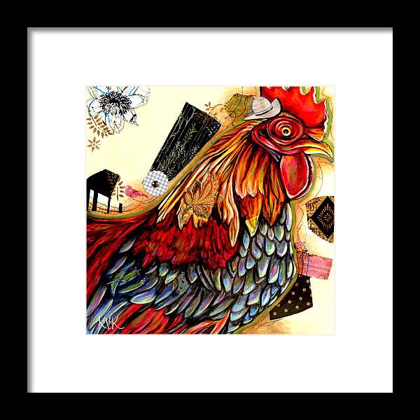 Country Critters Framed Print featuring the mixed media The Rooster by Katia Von Kral