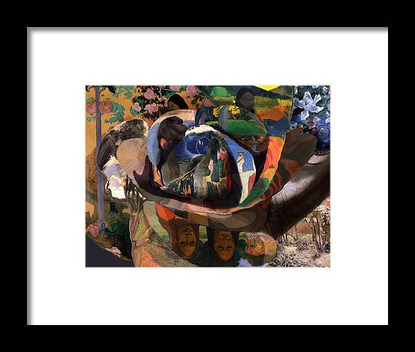 Abstract In The Living Room Framed Print featuring the digital art The Rose of Gauguin by David Bridburg