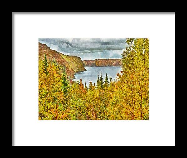 Saguenay Fjord Framed Print featuring the digital art The Saguenay Fjord National Park in Quebec 1 by Digital Photographic Arts