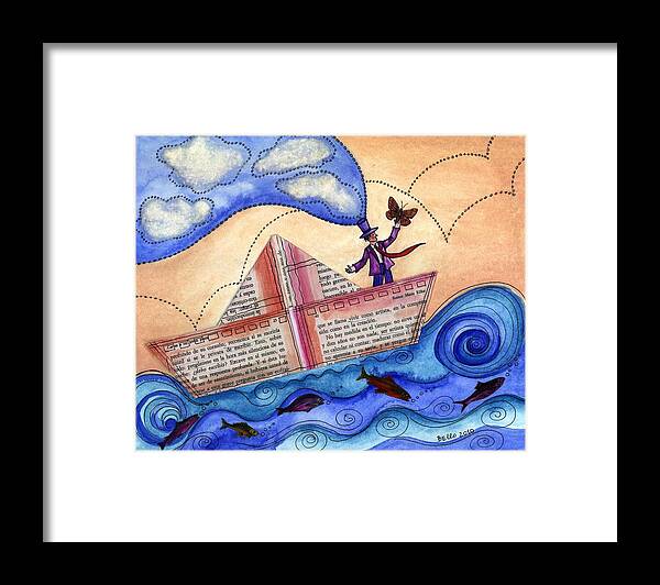 Paperboat Framed Print featuring the mixed media The sailor dreamer by Graciela Bello