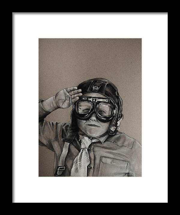 Pilot Framed Print featuring the drawing The Salute by Jean Cormier