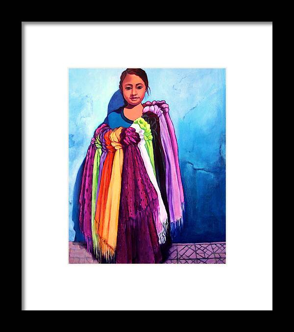 Portrait Framed Print featuring the painting The Scarf Seller by Susan Santiago