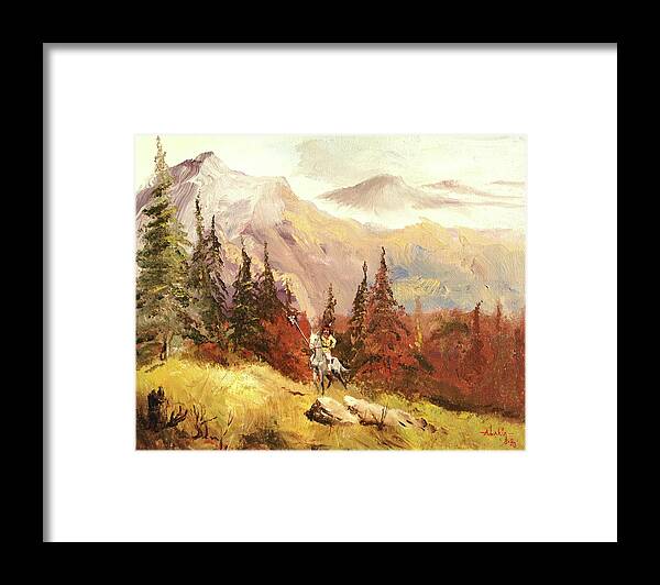 Landscape Framed Print featuring the painting The Scout by Alan Lakin