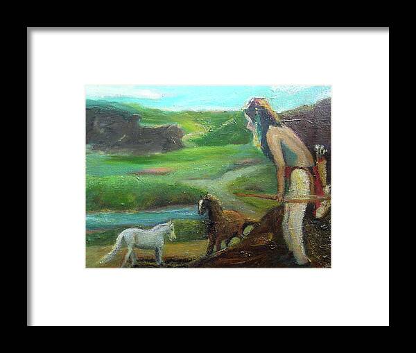 Native American Framed Print featuring the painting The Scout by Susan Esbensen