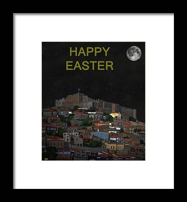 The Scream World Tour Framed Print featuring the mixed media The Scream World Tour Molyvos Moonlight Happy Easter by Eric Kempson
