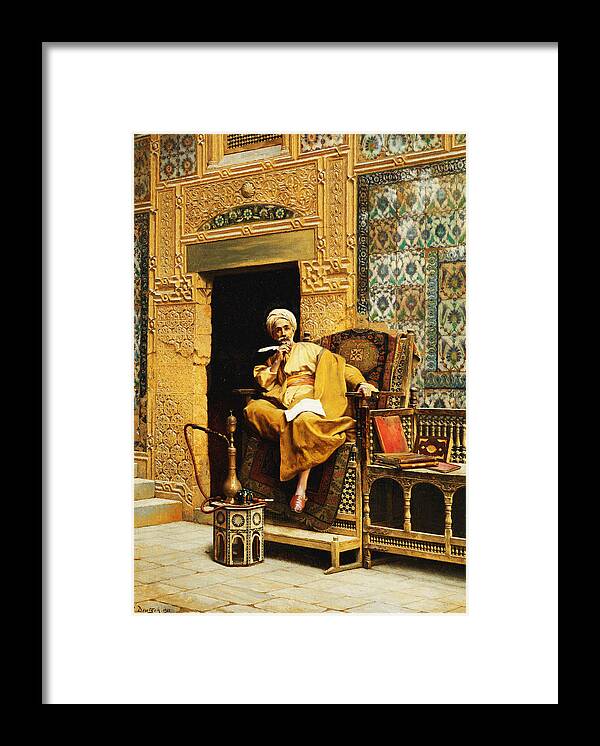 Hookah Framed Print featuring the painting The Scribe by Ludwig Deutsch
