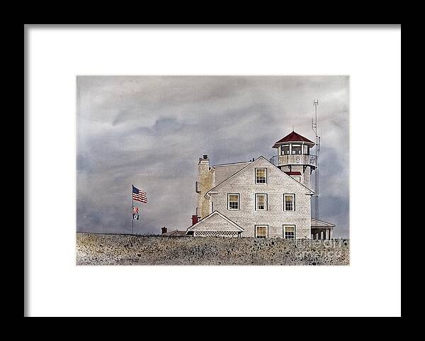 The Coast Guard Station At Point Judith Framed Print featuring the painting The Sentinel by Monte Toon