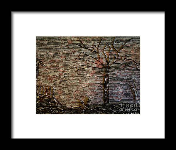 Wood Framed Print featuring the mixed media The Shack and Tree by Mary Chris Hines