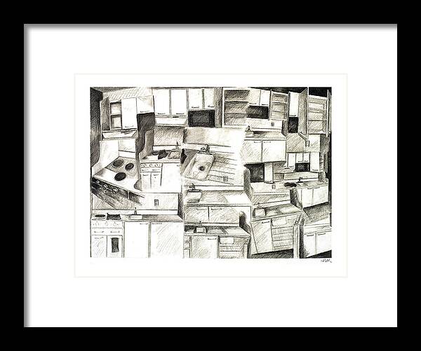 Charcoal Drawing Framed Print featuring the drawing The Sink Exploded by Katia Von Kral
