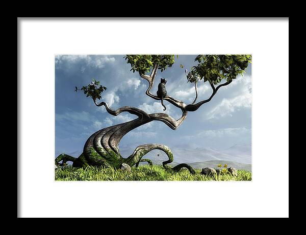 Whimsical Framed Print featuring the digital art The Sitting Tree by Cynthia Decker