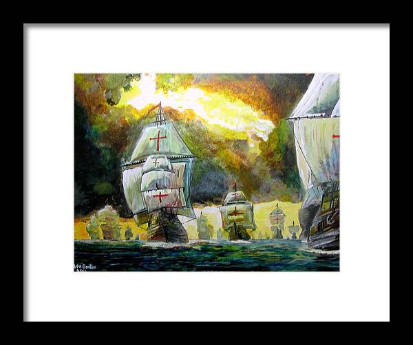 Ships Framed Print featuring the painting The Spanish Armada by Mike Benton
