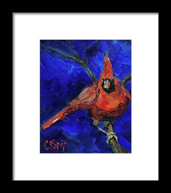 Cardinal Framed Print featuring the painting The Stare by Carole Foret