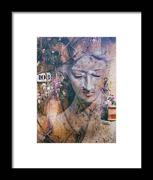Statue Framed Print featuring the digital art The statue with the romantic touch by Gabi Hampe