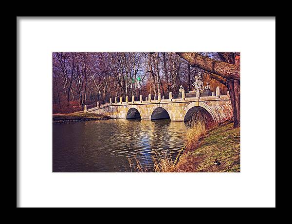 Lazienki Framed Print featuring the photograph The Stone Bridge in Lazienki Park Warsaw by Carol Japp