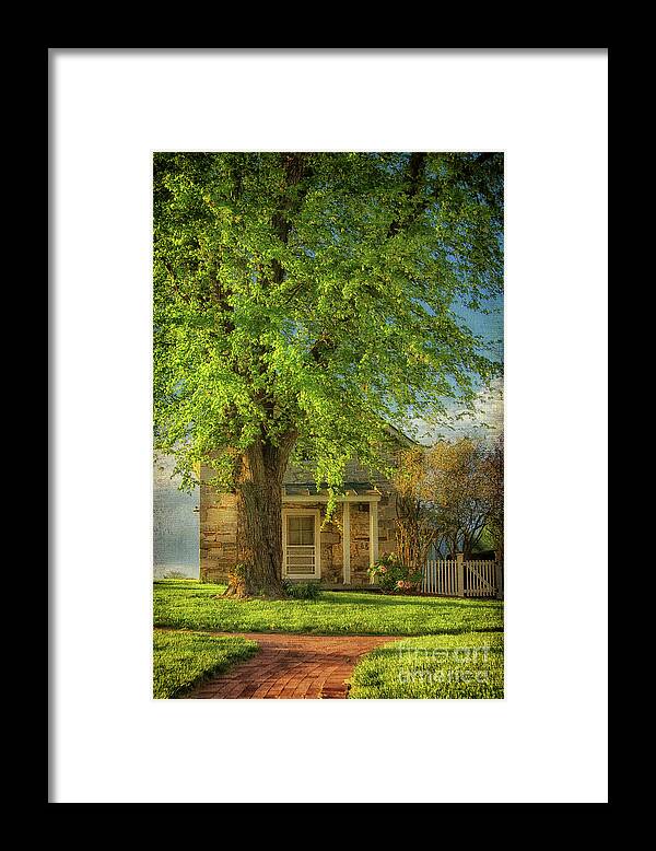 Cottage Framed Print featuring the photograph The Stone Cottage On A Spring Evening by Lois Bryan