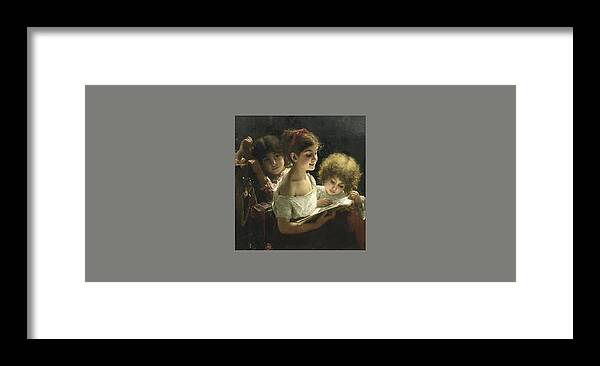 Alexei Alexeevich Harlamoff (russian Framed Print featuring the painting The story book by Alexei Alexeevich Harlamoff