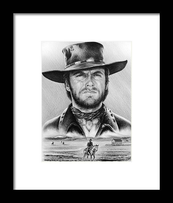  Clint Eastwood Framed Print featuring the painting The Stranger bw 2 version by Andrew Read