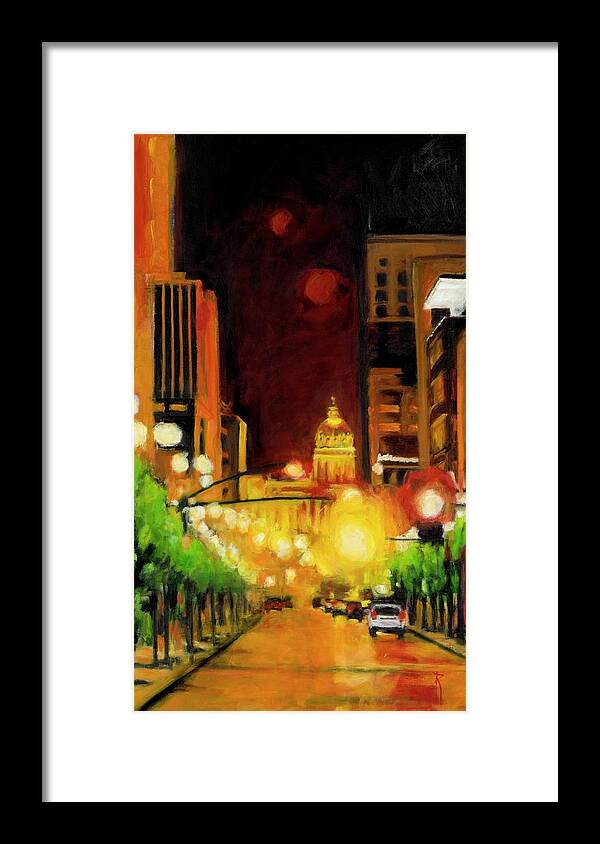 Rob Reeves Framed Print featuring the painting The Streets Run with Crimson and Gold by Robert Reeves