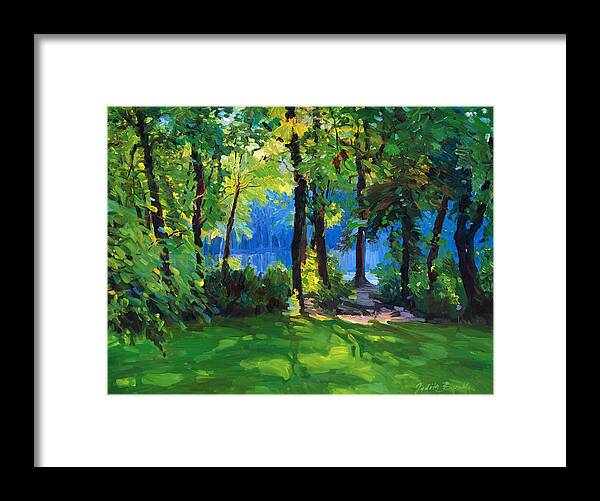 Forest Framed Print featuring the painting The Sunny Side of a Pond by Judith Barath