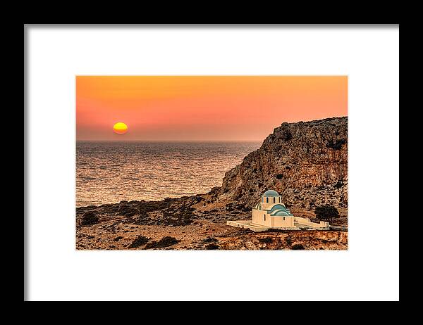 Finiki Framed Print featuring the photograph The sunset in Finiki of Karpathos - Greece by Constantinos Iliopoulos