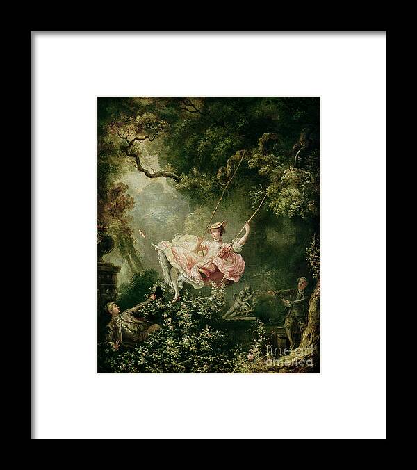 The Framed Print featuring the painting The Swing by Jean-Honore Fragonard