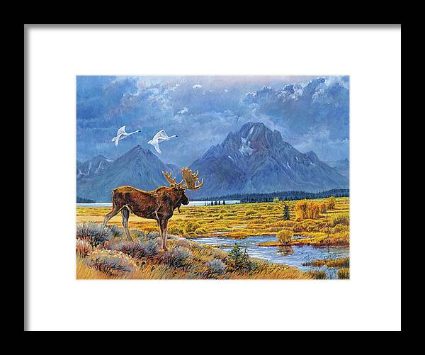 Wyoming Tetons Framed Print featuring the painting The Teton Trio by Steve Spencer