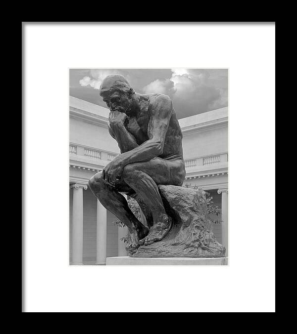 The Thinker Framed Print featuring the photograph The Thinker Bronze Sculpture Auguste Rodin Legion of Honor San Francisco California 1 by Kathy Anselmo