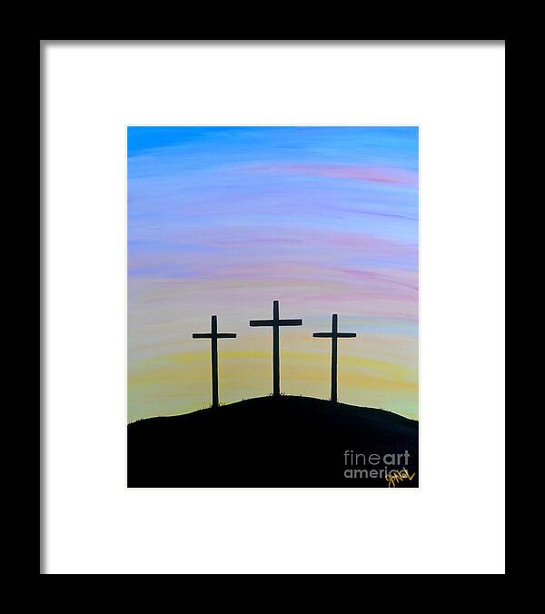 Cross Framed Print featuring the painting The Three Crosses by JoNeL Art
