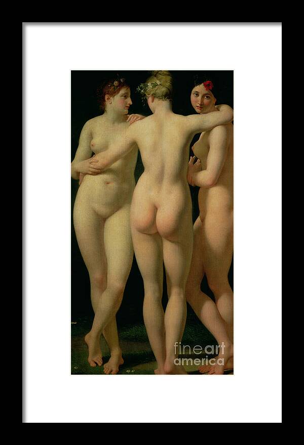Nude Framed Print featuring the painting The Three Graces by Jean Baptiste Regnault