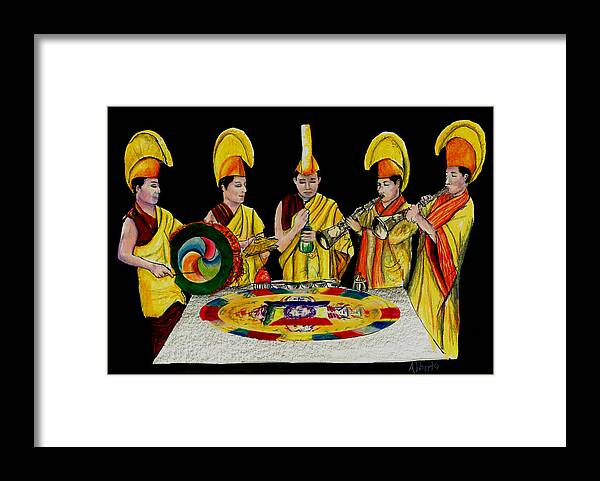 Tibet Framed Print featuring the drawing The Tibetan Monks at Lilydale Assembly by Albert Puskaric